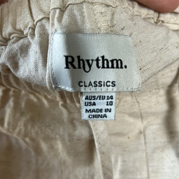 Rhythm Classic Drawstring Wide Leg Pants in Oat Linen-Blend Size 10 Gently Used - Picture 5 of 8